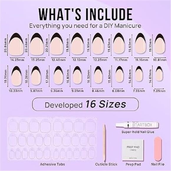 Black French Tip Almond Press On Nails - Picture 7 of 7